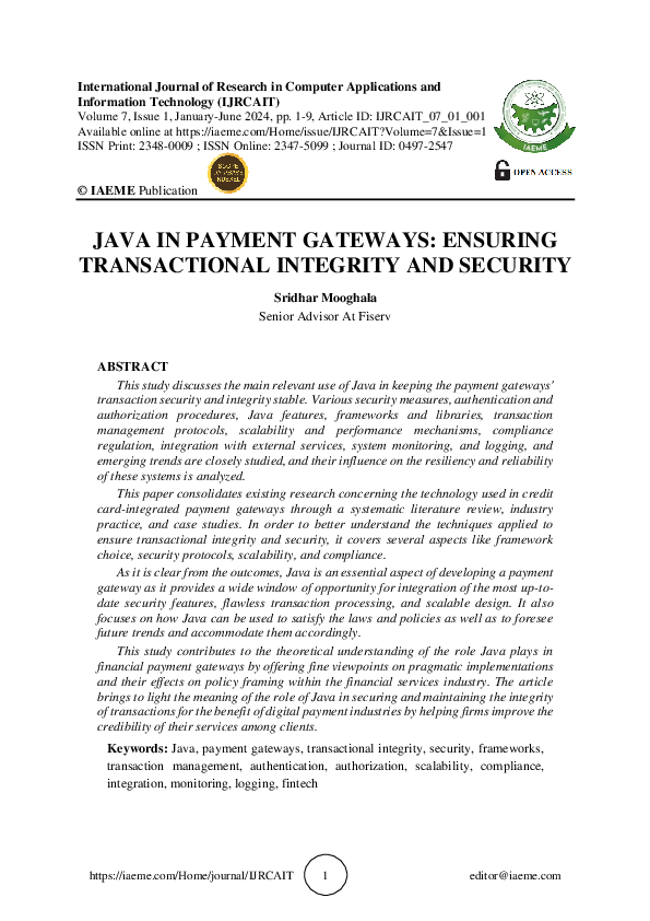 (PDF) JAVA IN PAYMENT GATEWAYS: ENSURING TRANSACTIONAL INTEGRITY AND ...