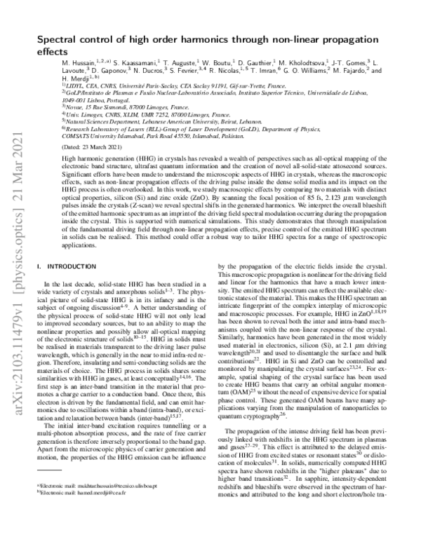 (PDF) Spectral control of high order harmonics through non-linear ...