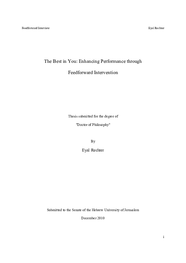 (PDF) The Best in You: Enhancing Performance through Feedforward ...