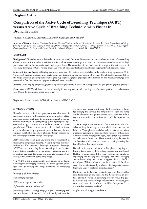 (PDF) Comparison of the Active Cycle of Breathing Technique (ACBT ...