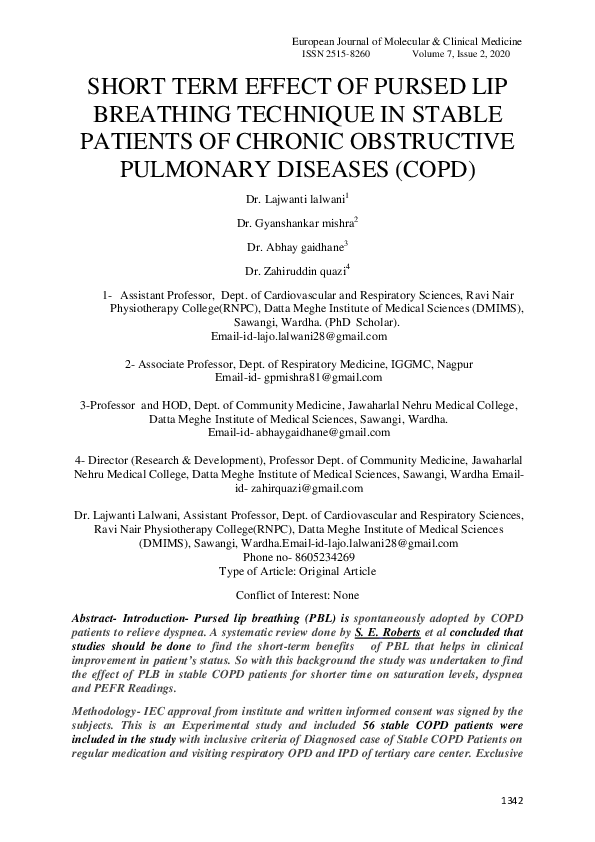 (PDF) Short Term Effect of Pursed Lip Breathing Technique in Stable ...