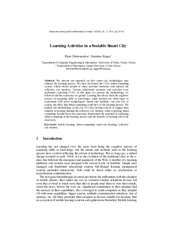 (PDF) Learning Activities in a Sociable Smart City