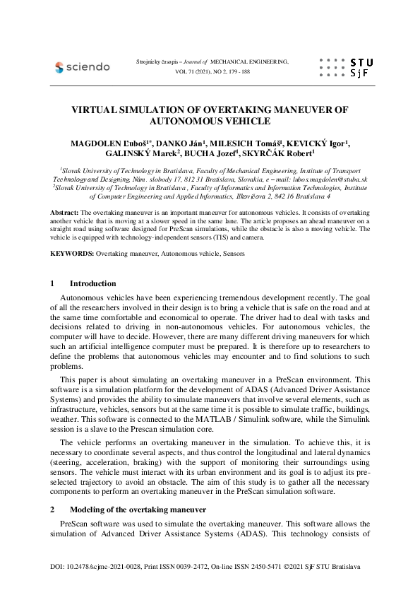 (PDF) Virtual Simulation of Overtaking Maneuver of Autonomous Vehicle