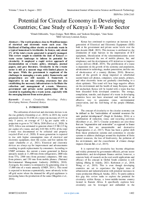 (PDF) Potential for Circular Economy in Developing Countries; Case ...