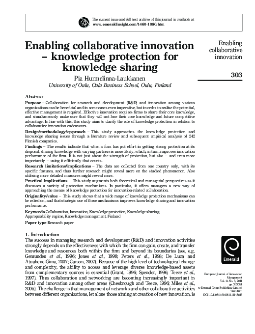 (PDF) Enabling collaborative innovation – knowledge protection for ...