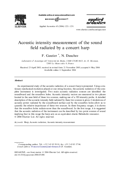 (PDF) Acoustic intensity measurement of the sound field radiated by a ...