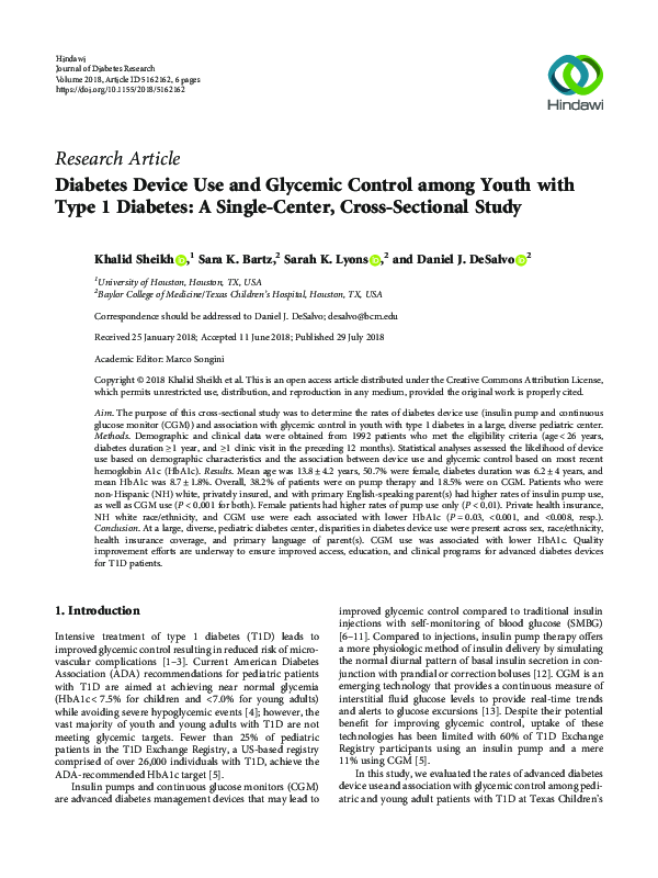 (PDF) Diabetes Device Use and Glycemic Control among Youth with Type 1 ...