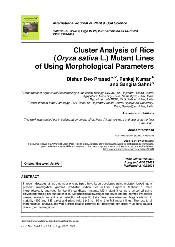 (PDF) Cluster Analysis of Rice (Oryza sativa L.) Mutant Lines of Using ...