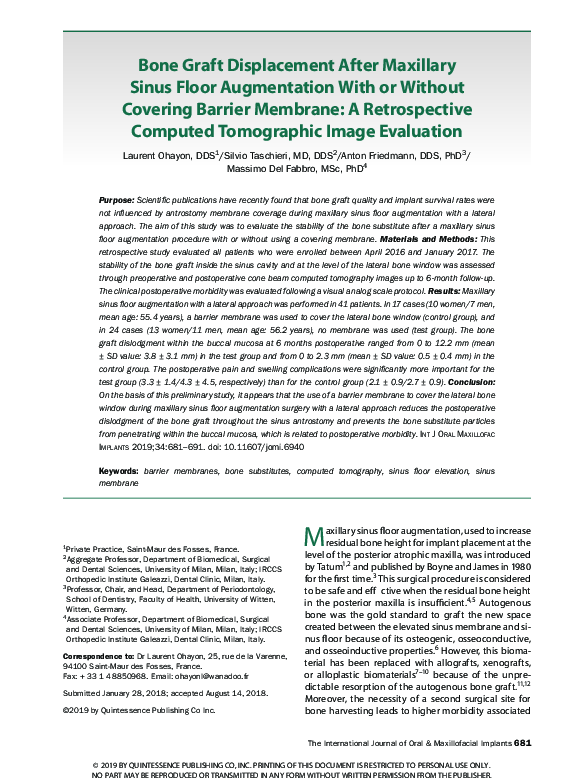 (PDF) Bone Graft Displacement After Maxillary Sinus Floor Augmentation ...