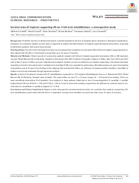 (PDF) Survival rates of implants supporting All‐on‐4 full‐arch ...