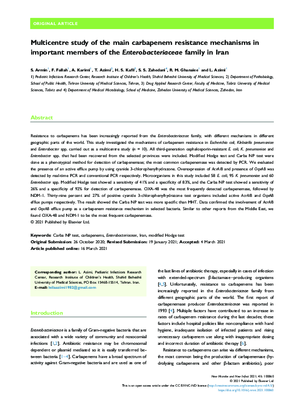 (PDF) Multicentre study of the main carbapenem resistance mechanisms in ...