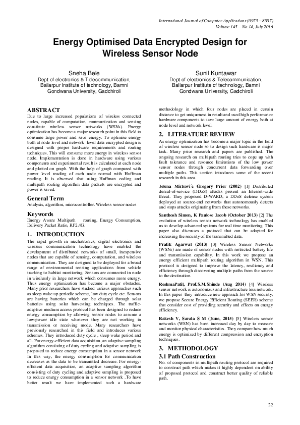 (PDF) Energy Optimised Data Encrypted Design for Wireless Sensor Node