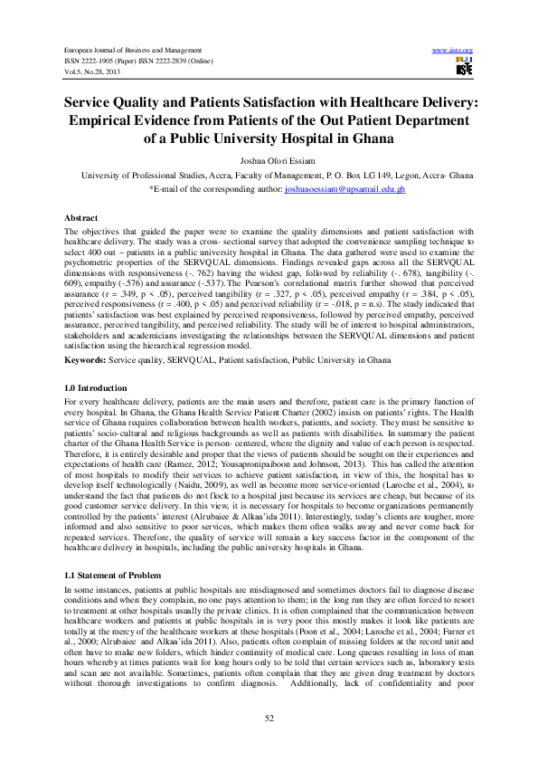 (PDF) Service Quality and Patients Satisfaction with Healthcare ...