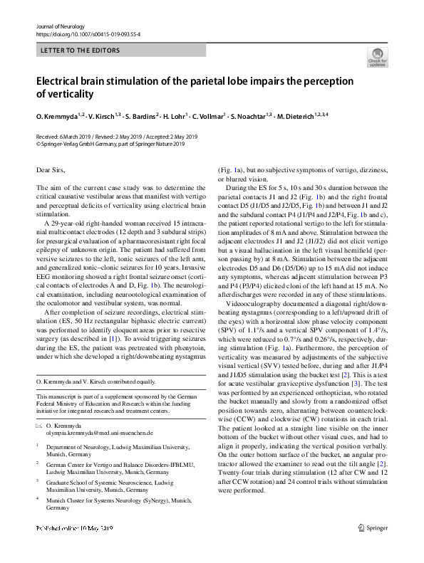 (PDF) Electrical brain stimulation of the parietal lobe impairs the ...