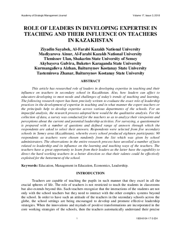 (PDF) Role of Leaders in Developing Expertise in Teaching and their ...
