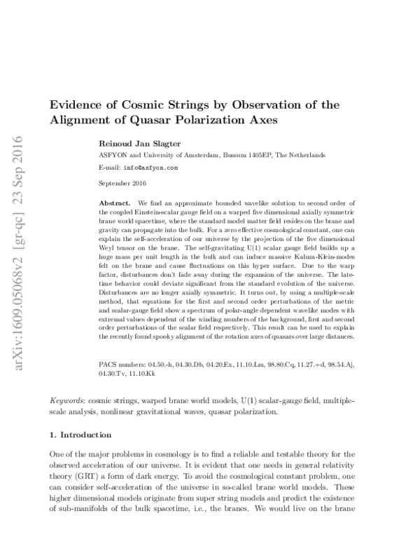 (PDF) Evidence of cosmic strings by the observation of the alignment of ...