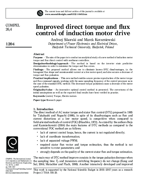(PDF) Improved direct torque and flux control of induction motor drive