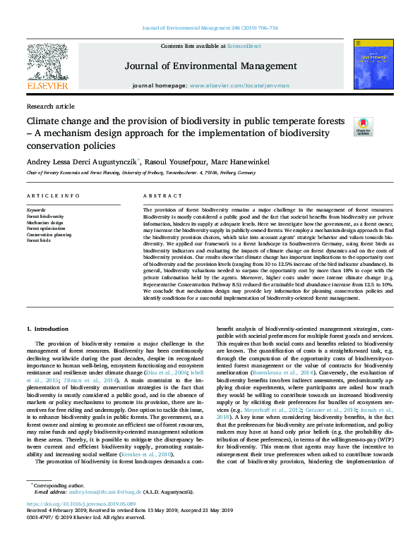 (PDF) Climate change and the provision of biodiversity in public ...
