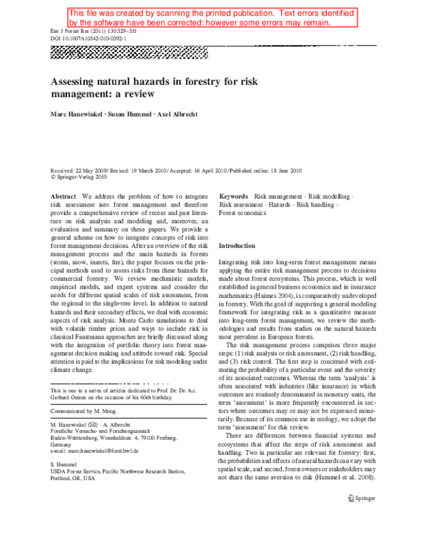 Pdf Assessing Natural Hazards In Forestry For Risk Management A Review