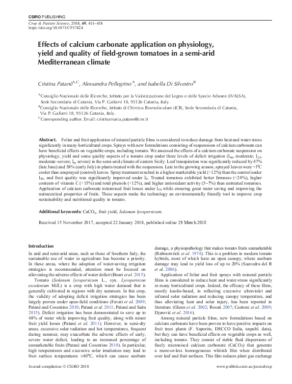 (PDF) Effects of calcium carbonate application on physiology, yield and ...