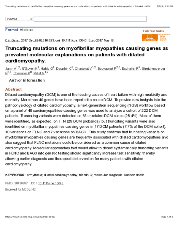 (PDF) Truncating mutations on myofibrillar myopathies causing genes as ...