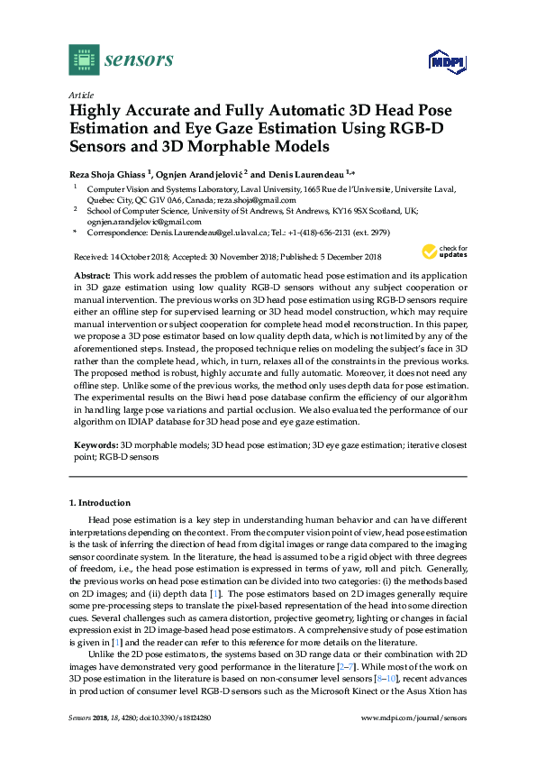 (PDF) Head pose free 3D gaze estimation using RGB-D camera