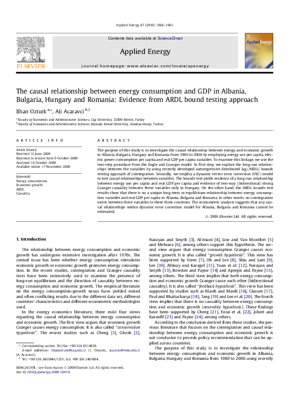 (PDF) A causal relationship between energy consumption and economic ...