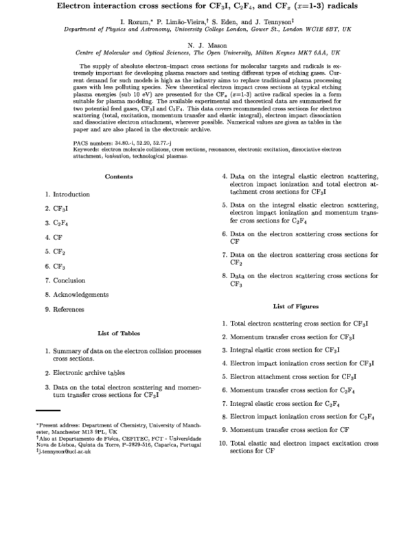 (PDF) Electron Interaction Cross Sections for CF3I, C2F4, and CFx (x=1 ...
