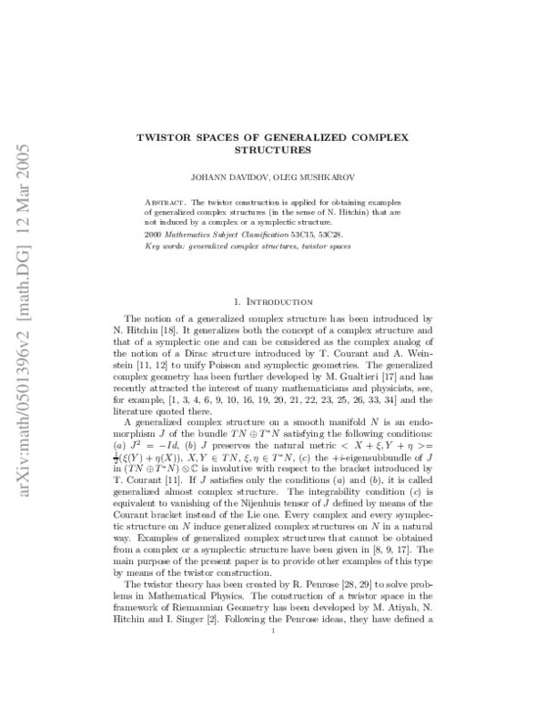 (PDF) Twistor spaces of generalized complex structures