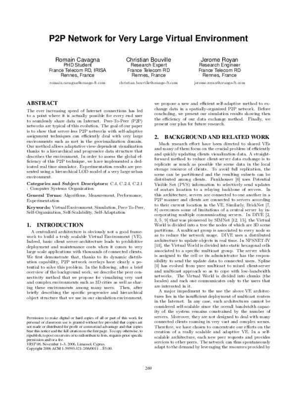 (PDF) P2P Network for very large virtual environment