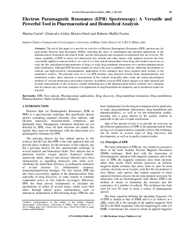 (PDF) Electron paramagnetic resonance (EPR) spectroscopy as a tool for ...