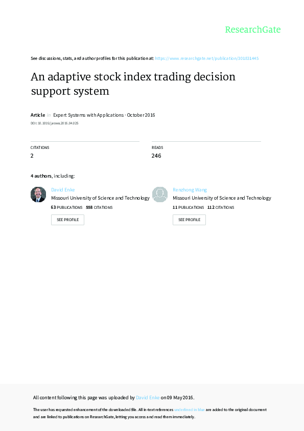 (PDF) An adaptive stock index trading decision support system