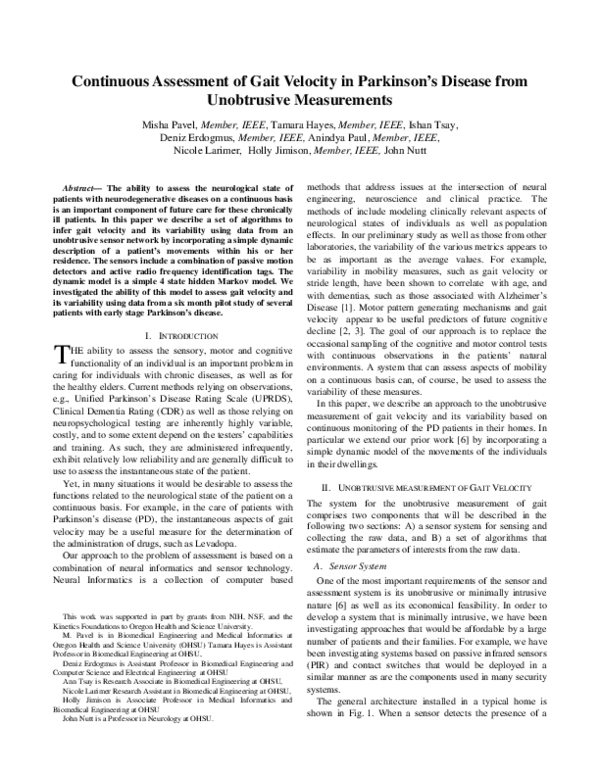 (PDF) Continuous Assessment of Gait Velocity in Parkinson's Disease ...