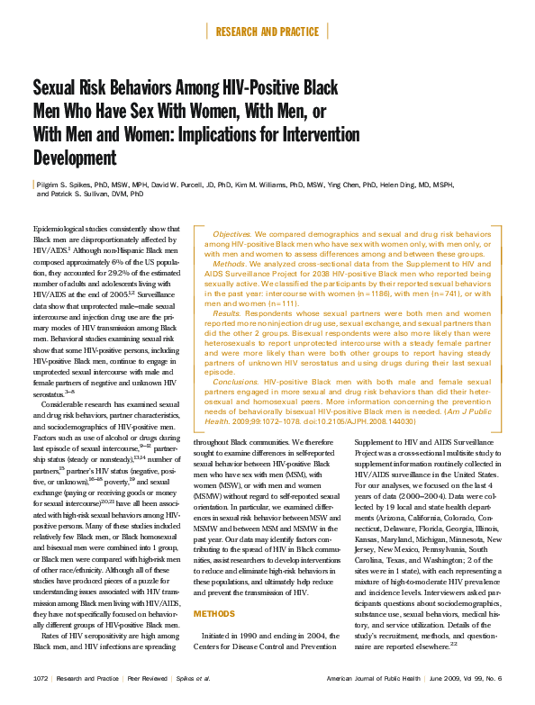 (PDF) Sexual Risk Behaviors Among HIV-Positive Black Men Who Have Sex ...