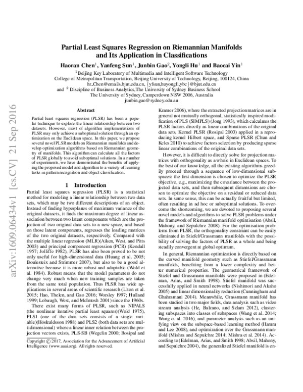 (PDF) Partial Least Squares Regression on Riemannian Manifolds and Its ...