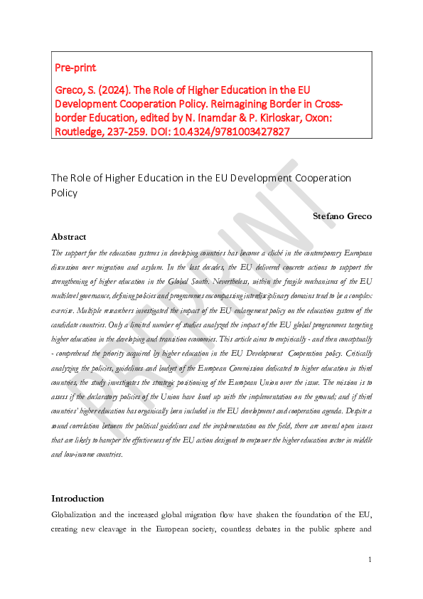 (PDF) The Role of Higher Education in the EU Development Cooperation Policy