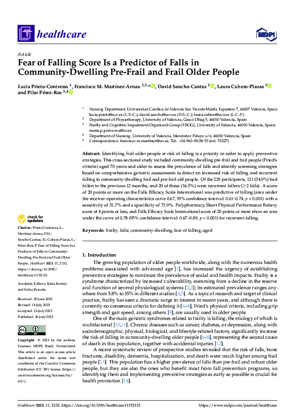 (PDF) Fear of Falling Score Is a Predictor of Falls in Community ...