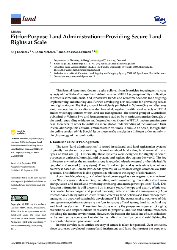 (PDF) Fit-for-Purpose Land Administration—Providing Secure Land Rights ...
