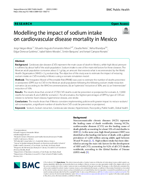 (PDF) Modelling the impact of sodium intake on cardiovascular disease ...
