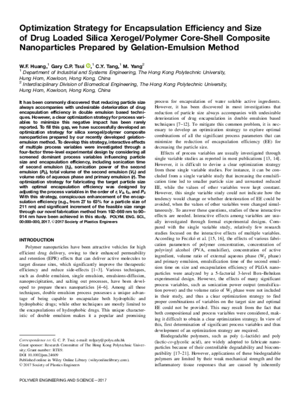 (PDF) Optimization strategy for encapsulation efficiency and size of ...