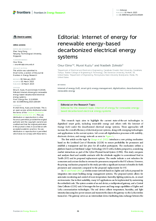 (PDF) Editorial: Internet of energy for renewable energy-based ...