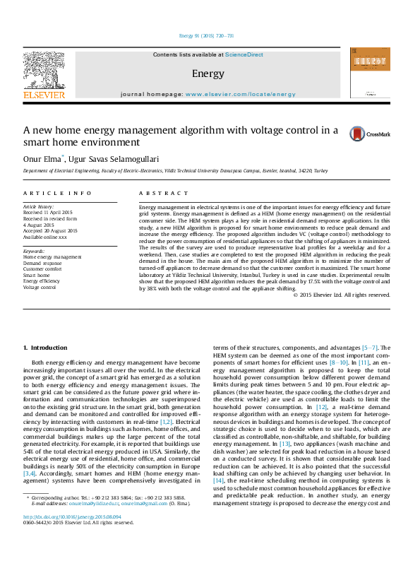 (PDF) A new home energy management algorithm with voltage control in a ...