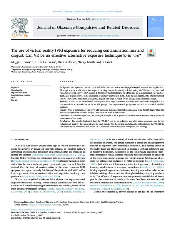 (PDF) The use of virtual reality (VR) exposure for reducing ...