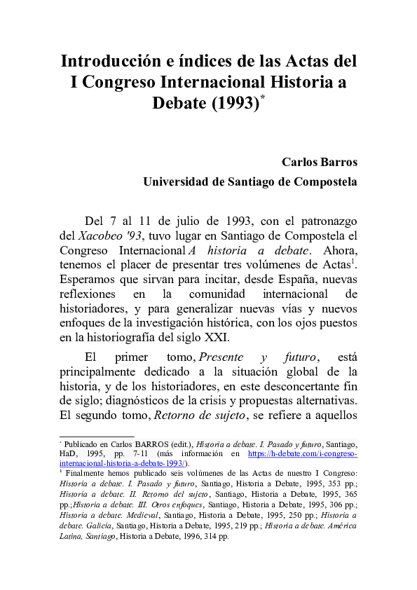 (DOC) Introducción e índices de las Actas del I Congreso Internacional ...