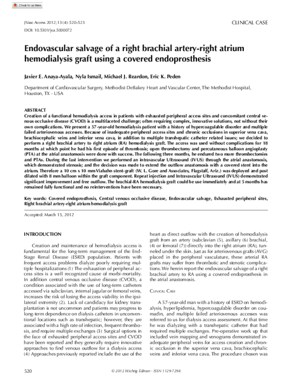 (PDF) Endovascular Salvage of a Right Brachial Artery-Right Atrium ...