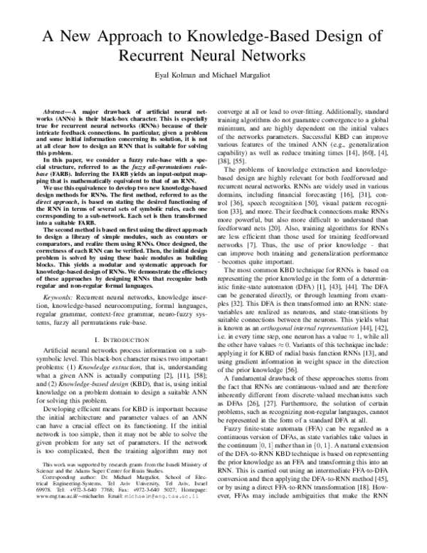 (PDF) A New Approach to Knowledge-Based Design of Recurrent Neural Networks