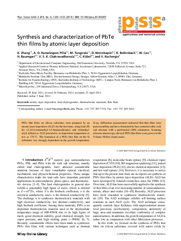 (PDF) Synthesis and characterization of PbTe thin films by atomic layer ...