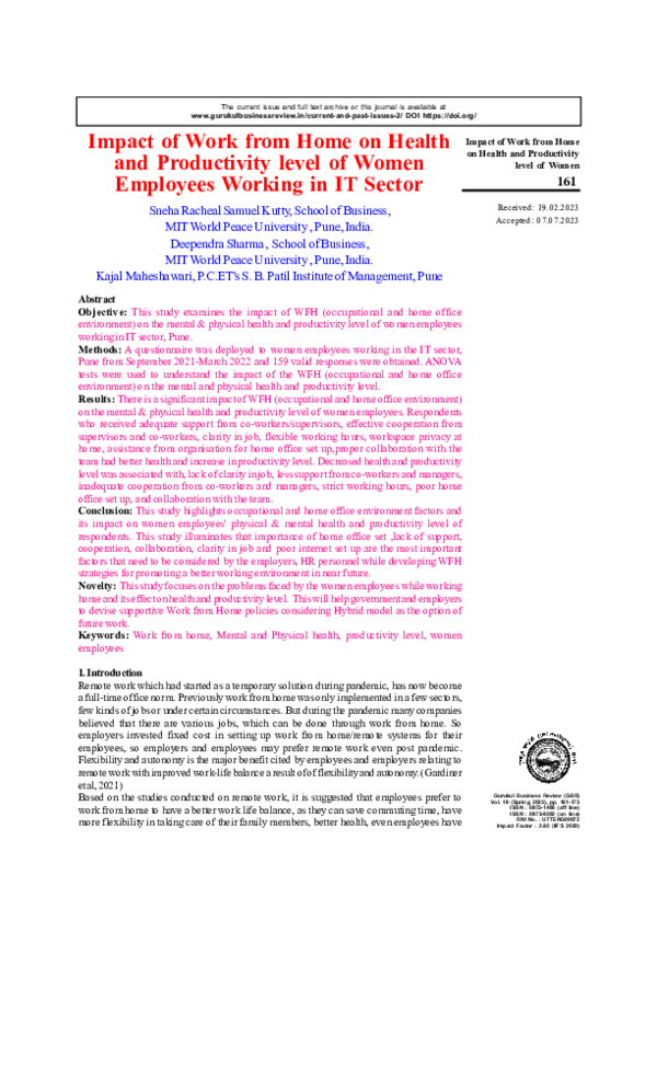 (PDF) Impact of Work from Home on Health and Productivity level of ...