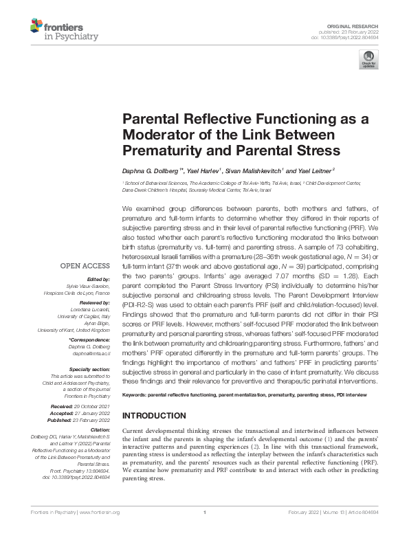 (PDF) Parental Reflective Functioning as a Moderator of the Link ...