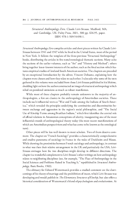 (PDF) Review of Levi-Strauss' Structural Anthropology Zero